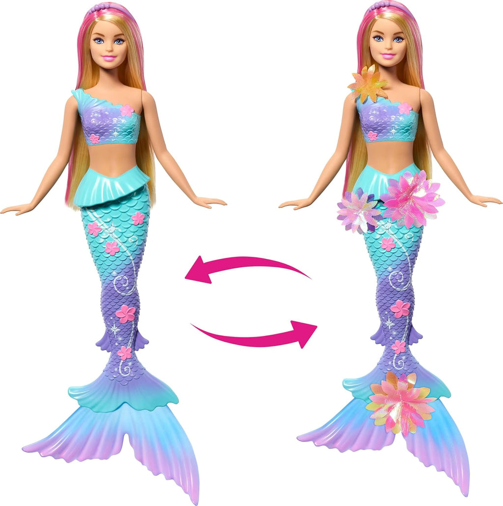 Mermaid doll with a reversible tail on a white background
