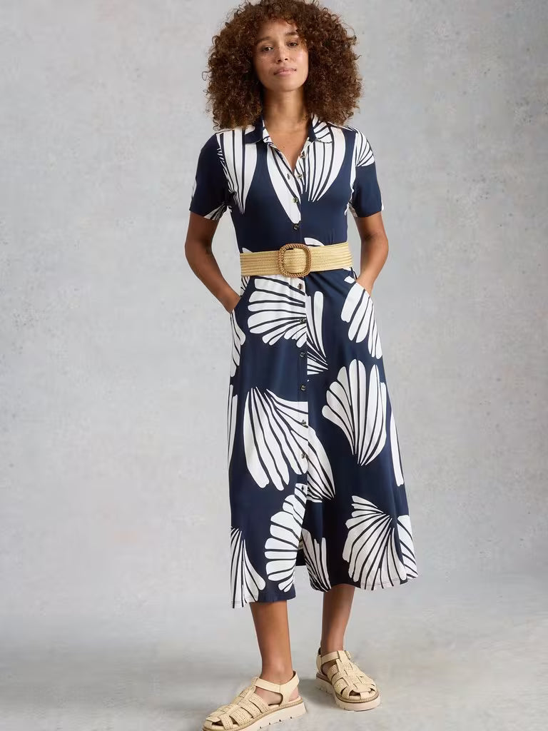 RUA JERSEY COLLARED MIDI DRESS