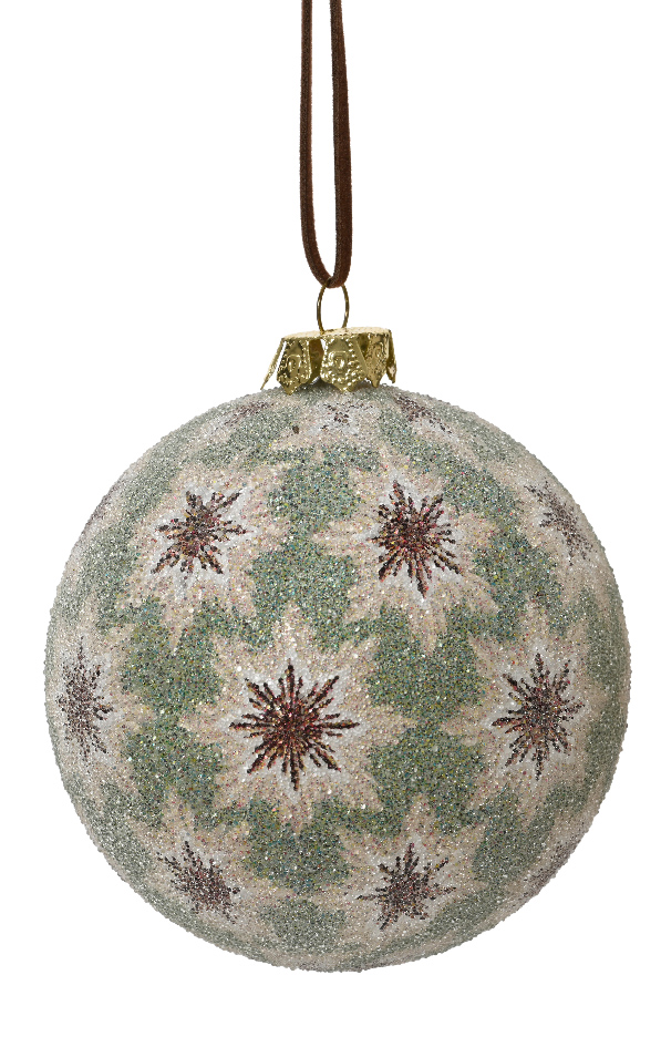 Decorative Christmas ball ornament with star patterns on a white background