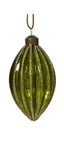 Gold ribbed glass bauble with glitter accents and PU leather ribbon