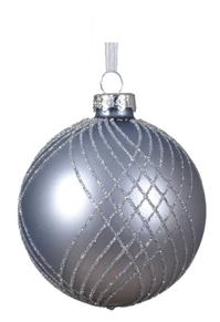 Midnight blue and silver Christmas ornaments with glitter crisscross pattern