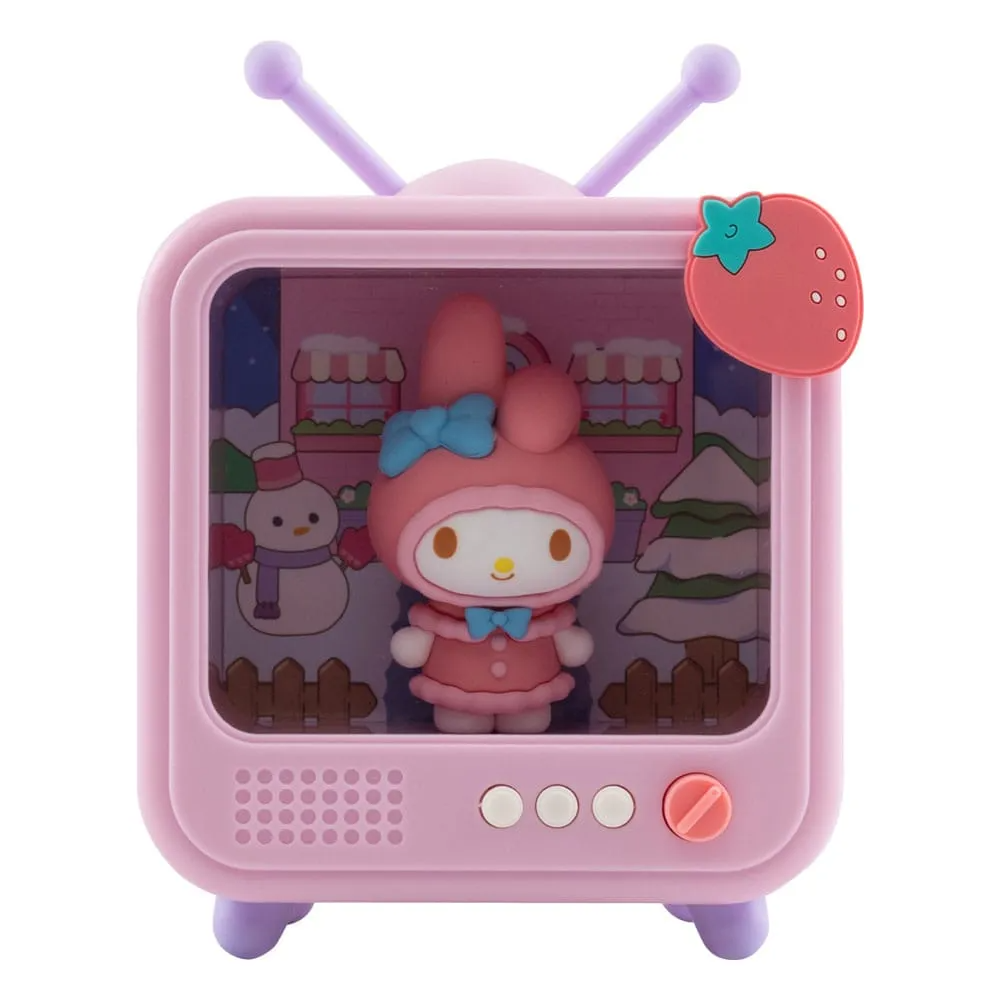 Pink toy TV Sanrio with a character inside on a white background