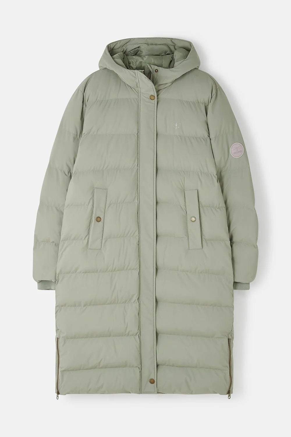 Green puffer coat on a white background