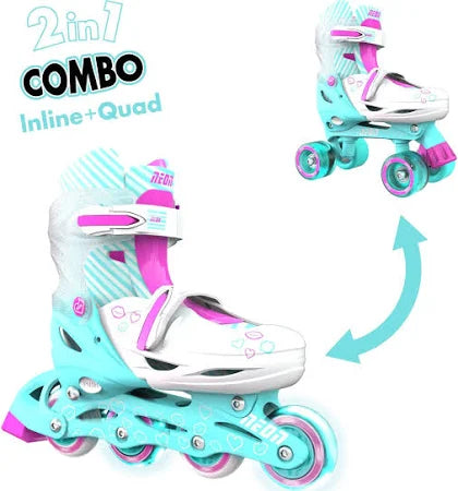 Neon Combo Skates – Teal | Inline & Quad Skates for Kids