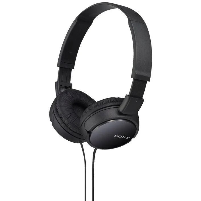 Black Sony headphones on a white background