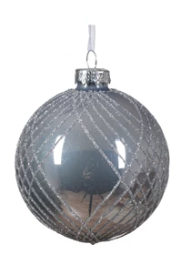 Midnight blue and silver Christmas ornaments with glitter crisscross pattern