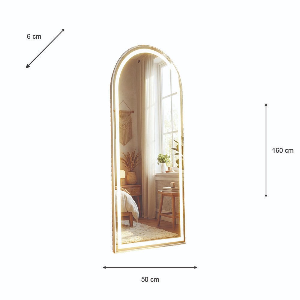 Modena LED cheval arch mirror dimensions 160 x 50cm