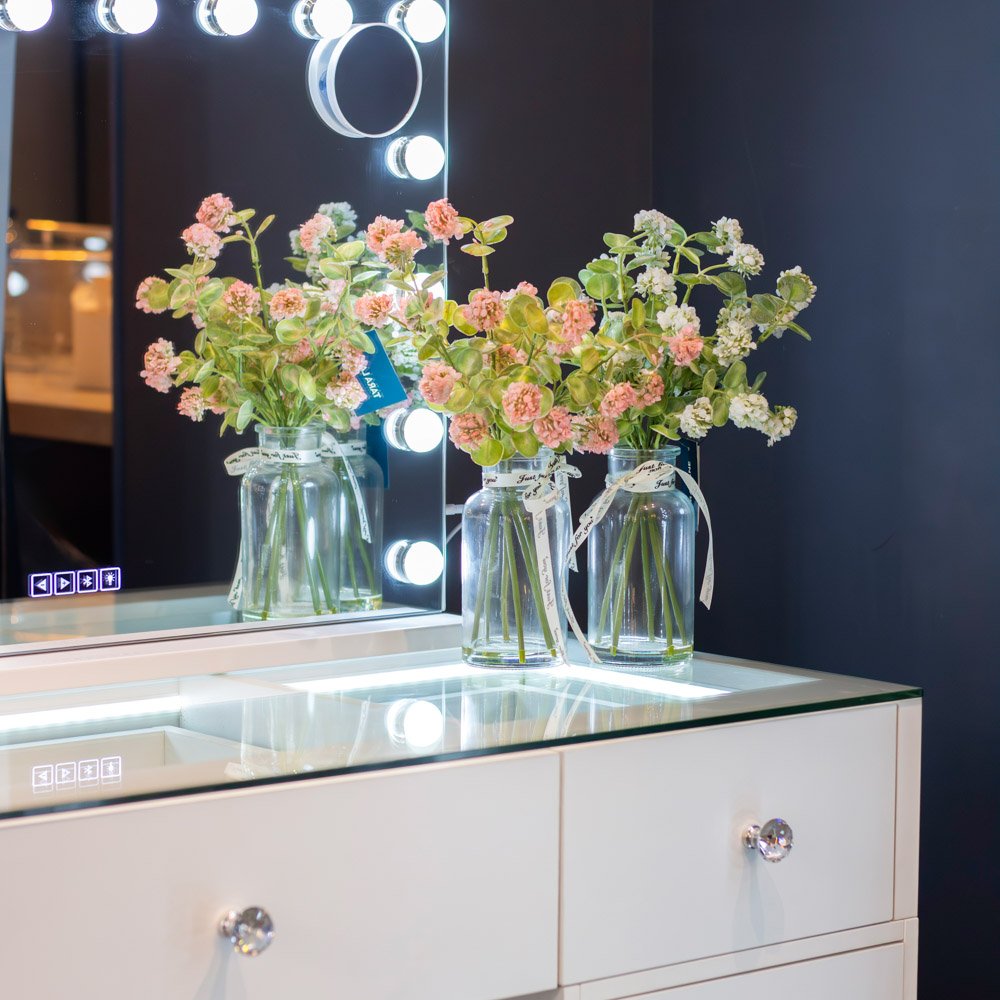 Erika Hollywood dressing table glass top and drawers