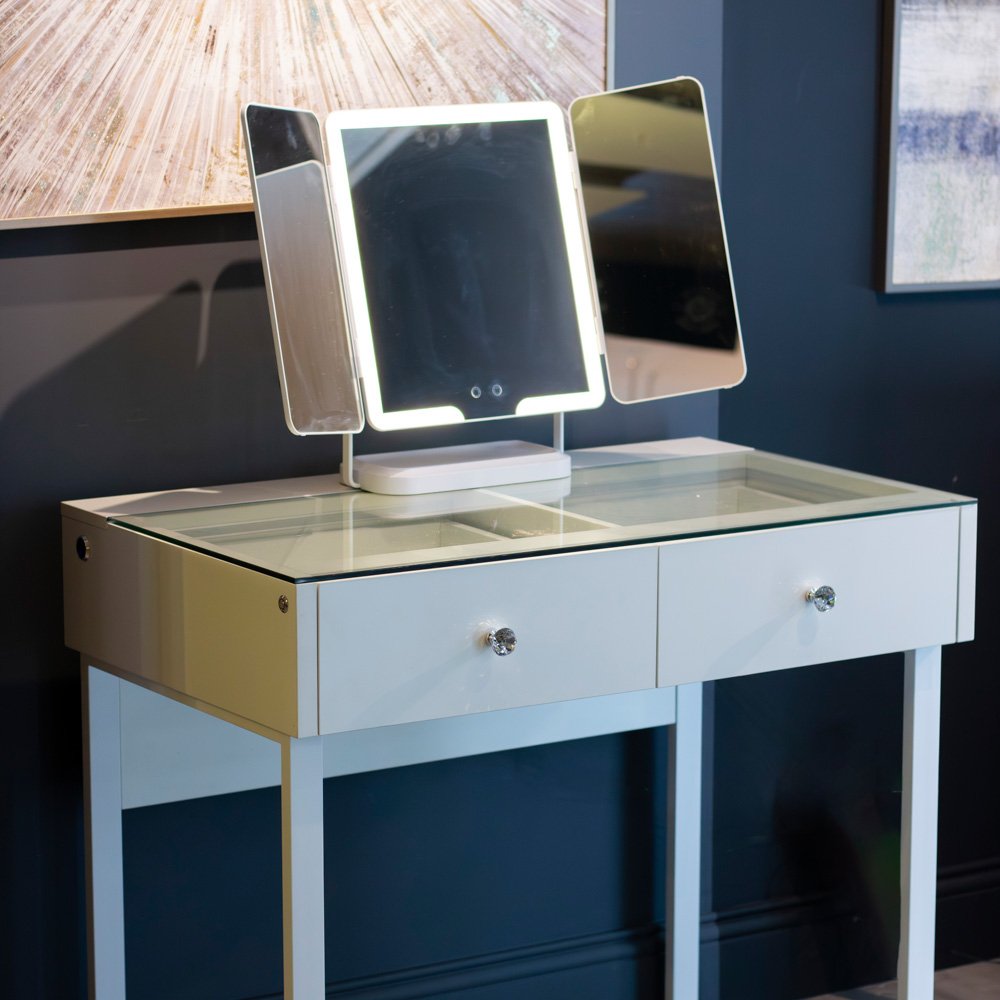 Erika vanity table with mirror styled on top