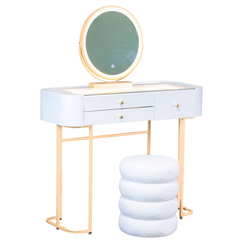 Nadia Plus dressing table and stool set white champagne