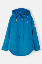 Blue hooded jacket on a white background