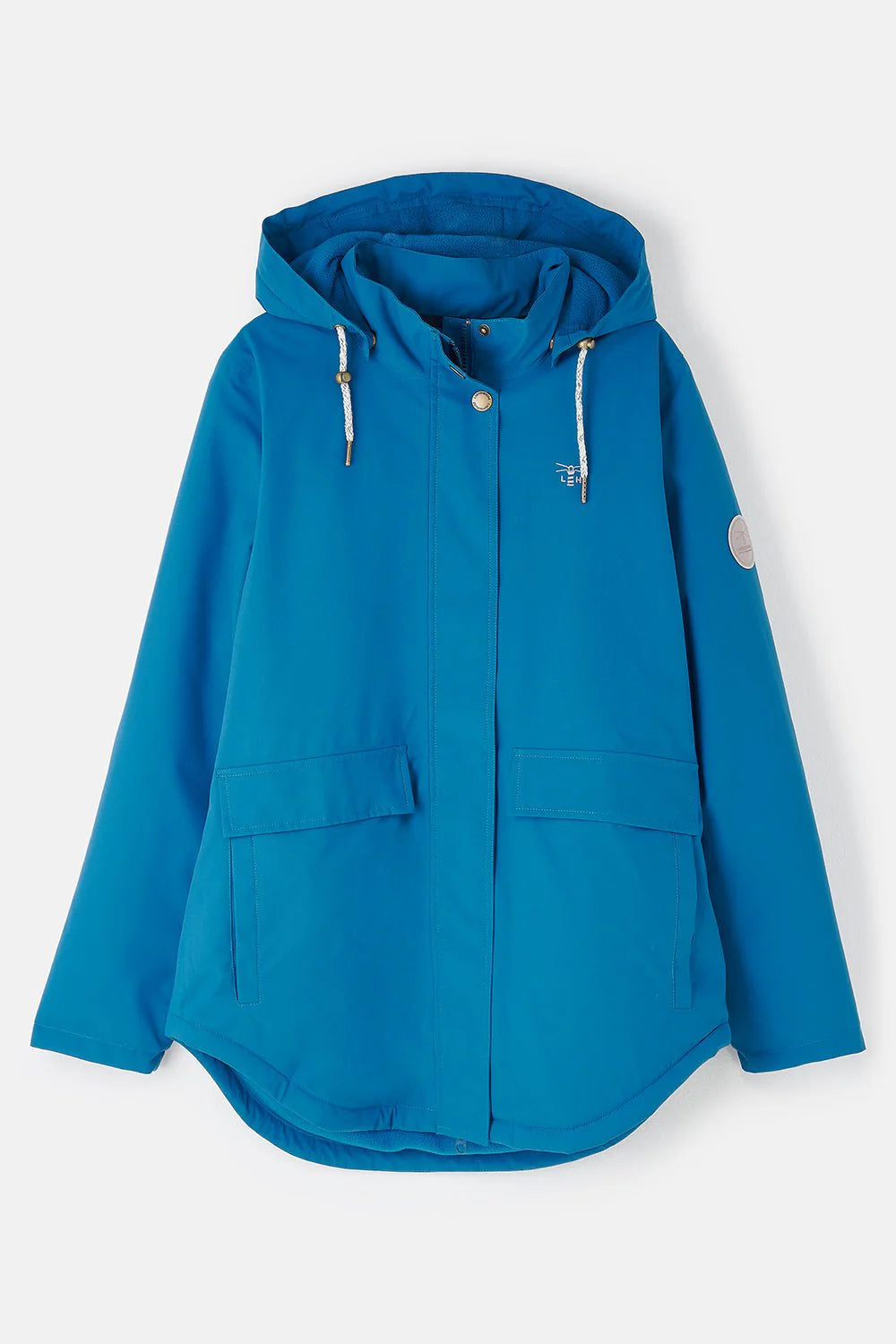 Blue hooded jacket on a white background