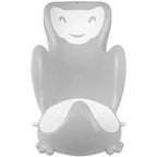 Gray children's bath seat with a smiling face design on a white background