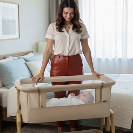 Asalvo Smart 2-in-1 Co-Sleeping Mini Crib Beige | Bedside Crib for Newborns