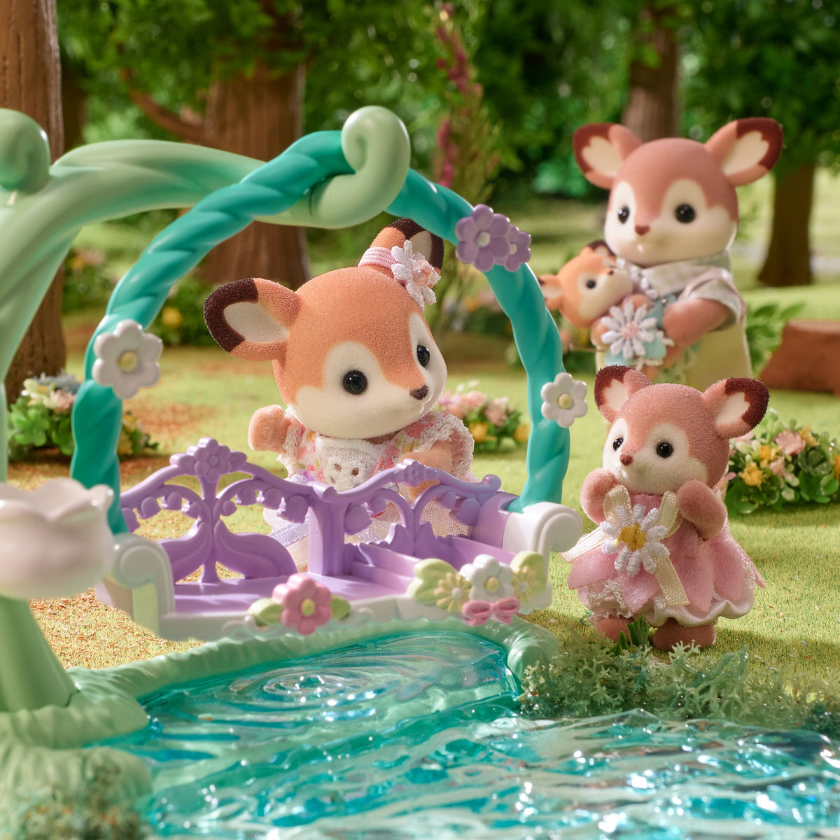 Sylvanian Families Deer Babies - Floral Swing Set - image 4