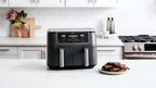 Black Ninja dual zone air fryer in modern kitchen setup